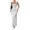 imageSHENHE Womens Thigh Slit Maxi Dress Square Neck Cut Out Twist Backless Bodycon Knit Tank DressLight Grey