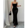 imageSHENHE Womens Velvet Maxi Dress Criss Cross Open Back Bodycon Sexy Spaghetti Strap Slip Long Dress PartyBlack