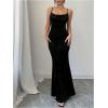 imageSHENHE Womens Velvet Maxi Dress Criss Cross Open Back Bodycon Sexy Spaghetti Strap Slip Long Dress PartyBlack