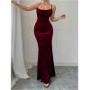 imageSHENHE Womens Velvet Maxi Dress Criss Cross Open Back Bodycon Sexy Spaghetti Strap Slip Long Dress PartyBurgundy