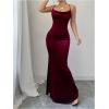 imageSHENHE Womens Velvet Maxi Dress Criss Cross Open Back Bodycon Sexy Spaghetti Strap Slip Long Dress PartyBurgundy