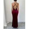 imageSHENHE Womens Velvet Maxi Dress Criss Cross Open Back Bodycon Sexy Spaghetti Strap Slip Long Dress PartyBurgundy