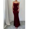 imageSHENHE Womens Velvet Maxi Dress Criss Cross Open Back Bodycon Sexy Spaghetti Strap Slip Long Dress PartyBurgundy