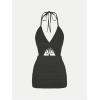 imageSHENHE Womens Y2k 2 Piece Sexy Outfits Backless Halter Crop Top and Ruched Bodycon Mini Skirt SetBlack