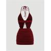 imageSHENHE Womens Y2k 2 Piece Sexy Outfits Backless Halter Crop Top and Ruched Bodycon Mini Skirt SetBurgundy
