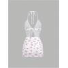 imageSHENHE Womens Y2k 2 Piece Sexy Outfits Backless Halter Crop Top and Ruched Bodycon Mini Skirt SetFloral Pink White