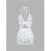 imageSHENHE Womens Y2k 2 Piece Sexy Outfits Backless Halter Crop Top and Ruched Bodycon Mini Skirt SetFloral White Blue