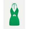 imageSHENHE Womens Y2k 2 Piece Sexy Outfits Backless Halter Crop Top and Ruched Bodycon Mini Skirt SetGreen