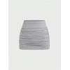 imageSHENHE Womens Y2k 2 Piece Sexy Outfits Backless Halter Crop Top and Ruched Bodycon Mini Skirt SetGrey