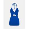 imageSHENHE Womens Y2k 2 Piece Sexy Outfits Backless Halter Crop Top and Ruched Bodycon Mini Skirt SetRoyal Blue