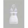 imageSHENHE Womens Y2k 2 Piece Sexy Outfits Backless Halter Crop Top and Ruched Bodycon Mini Skirt SetWhite