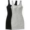 imageSHENHE Womens 2Pcs Basic Solid Ribbed Tank Dress Scoop Neck Sleeveless Bodycon Mini DressBlack and Grey