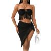 imageSHENHE Womens Fringe 2 Piece Vacation Outfits Halter Crop Top and Twisted Slit Skirt SetBlack