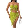 imageSHENHE Womens Fringe 2 Piece Vacation Outfits Halter Crop Top and Twisted Slit Skirt SetGreen