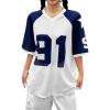 imageSHENHE Womens Oversized Football Jersey Top Y2K 90s Number Print Crewneck Short Sleeve Loose Mesh ShirtWhite