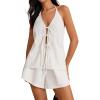 imageSHENHE Womens Sexy 2 Piece Outfits Linen Set Backless Halter Neck Tie Front Vest and Shorts Y2k SetWhite