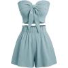 imageSHENHE Womens Summer 2 Piece Outfits Smocked Knot Crop Tube Top and Wide Leg Paperbag Shorts SetBlue