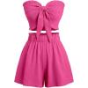 imageSHENHE Womens Summer 2 Piece Outfits Smocked Knot Crop Tube Top and Wide Leg Paperbag Shorts SetHot Pink