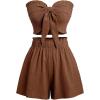 imageSHENHE Womens Summer 2 Piece Outfits Smocked Knot Crop Tube Top and Wide Leg Paperbag Shorts SetMocha Brown