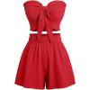 imageSHENHE Womens Summer 2 Piece Outfits Smocked Knot Crop Tube Top and Wide Leg Paperbag Shorts SetRed