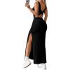 imageSHENHE Womens Thigh Slit Maxi Dress Square Neck Cut Out Twist Backless Bodycon Knit Tank DressBlack