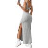 imageSHENHE Womens Thigh Slit Maxi Dress Square Neck Cut Out Twist Backless Bodycon Knit Tank DressLight Grey