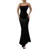 imageSHENHE Womens Velvet Maxi Dress Criss Cross Open Back Bodycon Sexy Spaghetti Strap Slip Long Dress PartyBlack