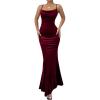imageSHENHE Womens Velvet Maxi Dress Criss Cross Open Back Bodycon Sexy Spaghetti Strap Slip Long Dress PartyBurgundy