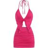 imageSHENHE Womens Y2k 2 Piece Sexy Outfits Backless Halter Crop Top and Ruched Bodycon Mini Skirt SetHot Pink