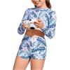imageSHENHE Girls 2 Piece Tropical Print High Waisted Long Sleeve Bikini Swimsuit Bathing SuitMulticolor
