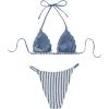 imageSHENHE Womens 2 Piece Striped Halter High Waist Tie Back Textured Sexy Bikini Set with ThongBlue