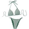 imageSHENHE Womens 2 Piece Striped Halter High Waist Tie Back Textured Sexy Bikini Set with ThongGreen