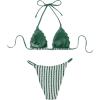 imageSHENHE Womens 2 Piece Striped Halter High Waist Tie Back Textured Sexy Bikini Set with ThongGreen