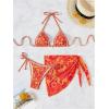 imageSHENHE Womens 3 Piece Bathing Suit Floral Halter Tie Back Thong Bikini Set with Sarong Cover UpsOrange