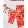 imageSHENHE Womens 3 Piece Bathing Suit Floral Halter Tie Back Thong Bikini Set with Sarong Cover UpsOrange