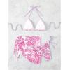 imageSHENHE Womens 3 Piece Bathing Suit Floral Halter Tie Back Thong Bikini Set with Sarong Cover UpsPink