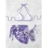imageSHENHE Womens 3 Piece Bathing Suit Floral Halter Tie Back Thong Bikini Set with Sarong Cover UpsPurple