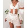 imageSHENHE Womens 4 Piece Swimsuit Halter Triangle High Cut Bikini Set with Coverup Top and SkirtWhite