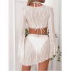 imageSHENHE Womens 4 Piece Swimsuit Halter Triangle High Cut Bikini Set with Coverup Top and SkirtWhite