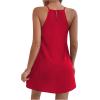 imageSHENHE Womens Casual Sleeveless Halter Neck Flared A Line Tunic Cami Mini DressesRed