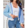 imageSHENHE Womens Color Block Open Front Long Sleeve Ribbed Knit Cropped Cardigan SweatersBlue White Multi