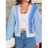 imageSHENHE Womens Color Block Open Front Long Sleeve Ribbed Knit Cropped Cardigan SweatersBlue White Multi