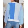 imageSHENHE Womens Color Block Open Front Long Sleeve Ribbed Knit Cropped Cardigan SweatersBlue White Multi