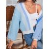 imageSHENHE Womens Color Block Open Front Long Sleeve Ribbed Knit Cropped Cardigan SweatersBlue White Multi