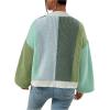 imageSHENHE Womens Color Block Open Front Long Sleeve Ribbed Knit Cropped Cardigan SweatersGreen Blue