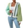 imageSHENHE Womens Color Block Open Front Long Sleeve Ribbed Knit Cropped Cardigan SweatersGreen Blue