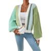 imageSHENHE Womens Color Block Open Front Long Sleeve Ribbed Knit Cropped Cardigan SweatersGreen Blue