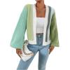 imageSHENHE Womens Color Block Open Front Long Sleeve Ribbed Knit Cropped Cardigan SweatersGreen Blue