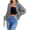 imageSHENHE Womens Color Block Open Front Long Sleeve Ribbed Knit Cropped Cardigan SweatersGrey