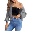 imageSHENHE Womens Color Block Open Front Long Sleeve Ribbed Knit Cropped Cardigan SweatersGrey